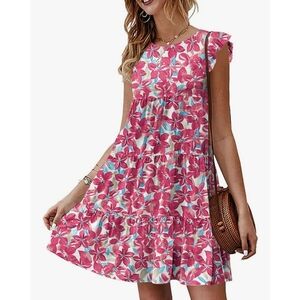 Pink Floral Sleeveless Mini Baby Doll Dress